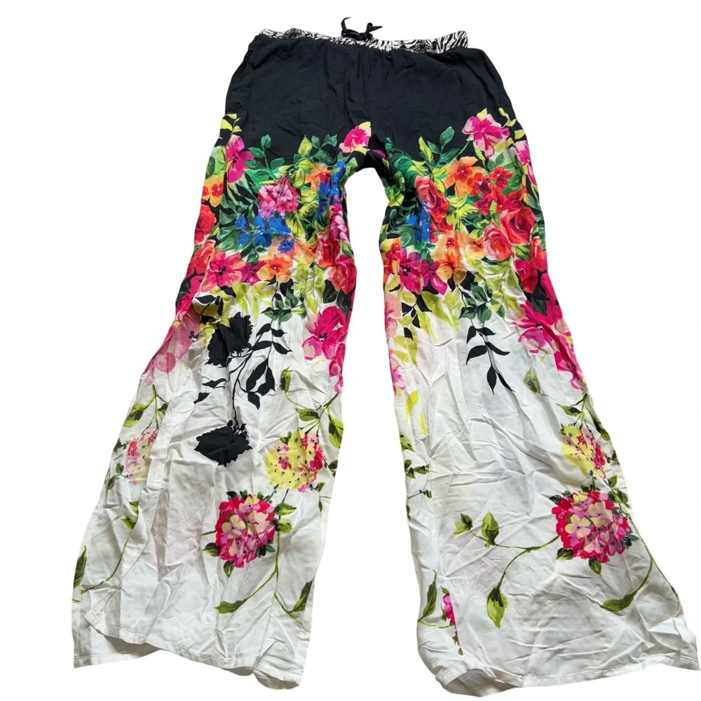 Johnny Was California Floral Zebra Print Wide Leg Pajama Pants CSW8122AM Small